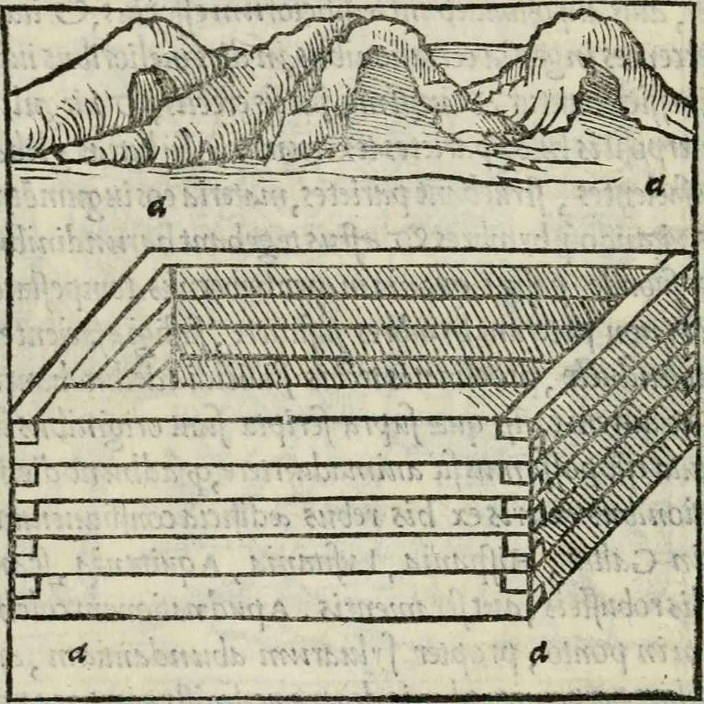 An illustration from M. Vitrvvii De architectvra libri decem : nuper maxima diligentia castigati atq[ue] excusi : additis Iulij Frontini De aqueductibus libris propter materiae affinitatem, 1522, leaf 57