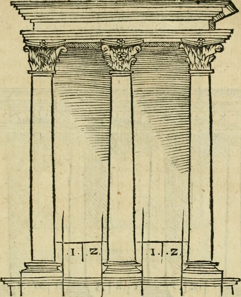 An illustration from M. Vitrvvii viri svae professionis pertissimi De architectvra libri decem, ad Avgvstum Cæsarem accuratiss. conscripsit & nvnc primvm in Germania qva potuit diligentia excusi, atq[ue] hinc inde schematibus non iniucundis exornati, 1543, leaf 134