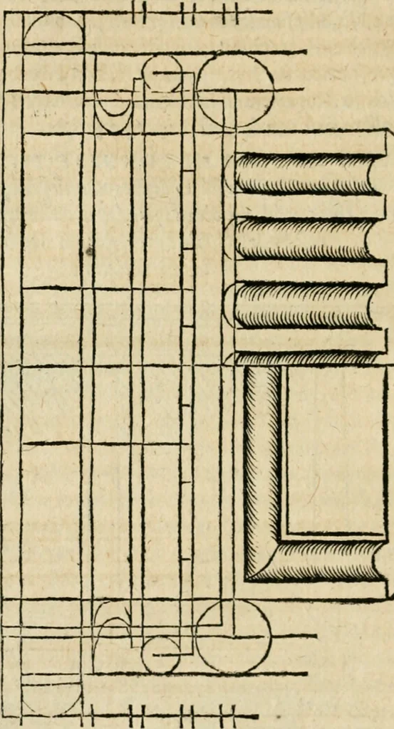 An illustration from M. Vitrvvii viri svae professionis pertissimi De architectvra libri decem, ad Avgvstum Cæsarem accuratiss. conscripsit & nvnc primvm in Germania qva potuit diligentia excusi, atq[ue] hinc inde schematibus non iniucundis exornati, 1543, leaf 141