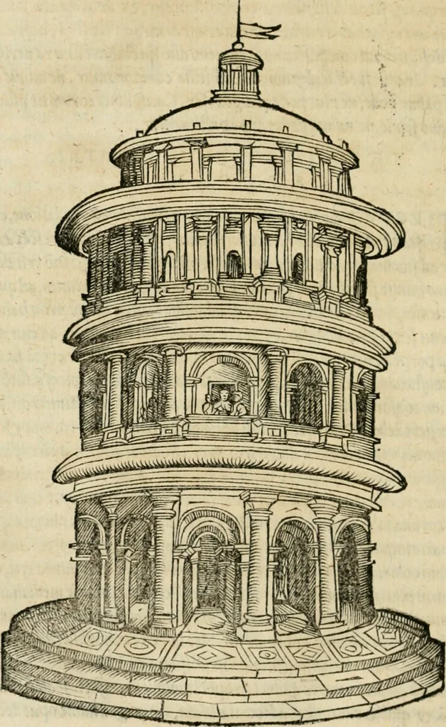 An illustration from M. Vitrvvii viri svae professionis pertissimi De architectvra libri decem, ad Avgvstum Cæsarem accuratiss. conscripsit & nvnc primvm in Germania qva potuit diligentia excusi, atq[ue] hinc inde schematibus non iniucundis exornati, 1543, leaf 183