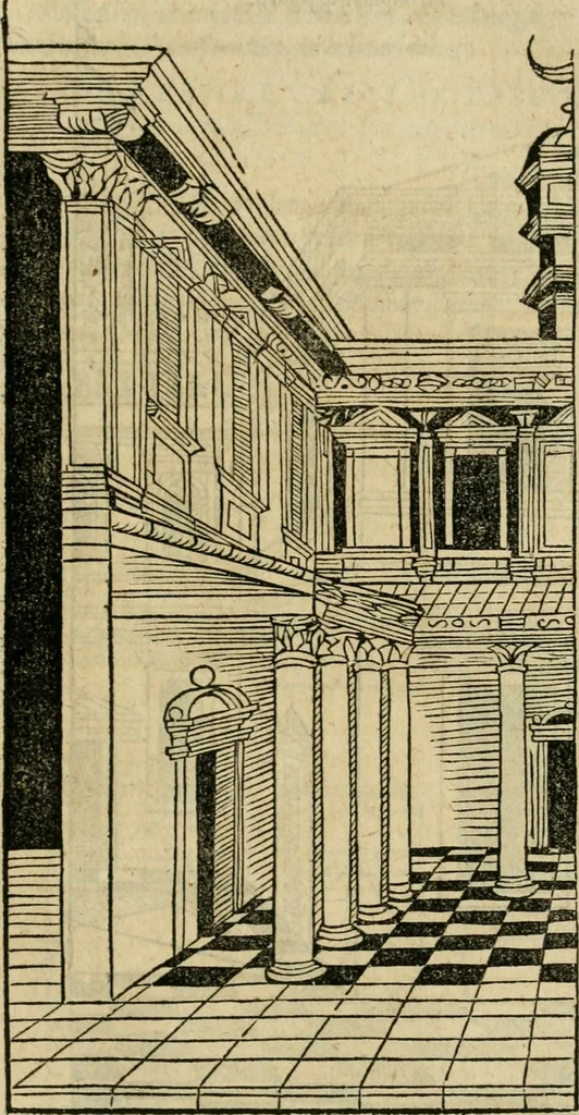 An illustration from M. Vitrvvii viri svae professionis pertissimi De architectvra libri decem, ad Avgvstum Cæsarem accuratiss. conscripsit & nvnc primvm in Germania qva potuit diligentia excusi, atq[ue] hinc inde schematibus non iniucundis exornati, 1543, leaf 202