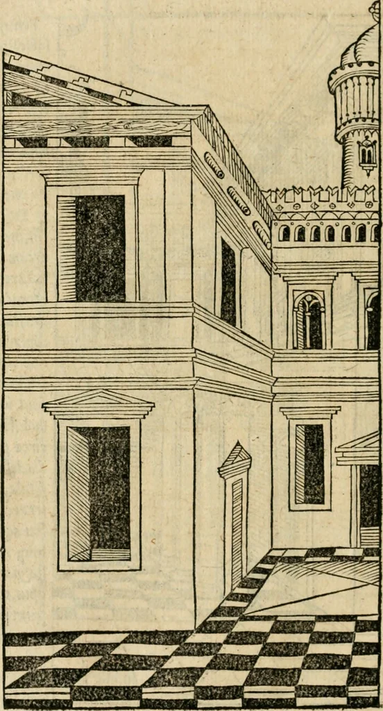 An illustration from M. Vitrvvii viri svae professionis pertissimi De architectvra libri decem, ad Avgvstum Cæsarem accuratiss. conscripsit & nvnc primvm in Germania qva potuit diligentia excusi, atq[ue] hinc inde schematibus non iniucundis exornati, 1543, leaf 203