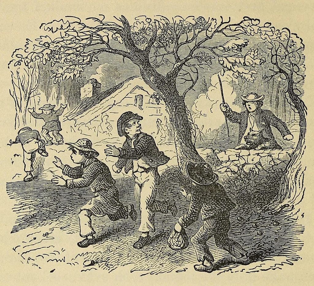 An illustration from Mvskoke nakcokv eskerretv esvhokkolat. Creek second reader, 1871, leaf 70