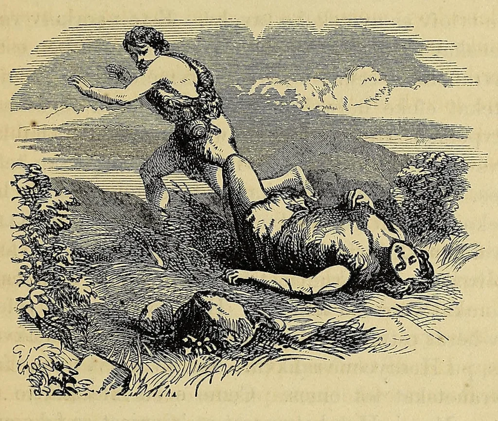 An illustration from Mvskoke nakcokv eskerretv esvhokkolat. Creek second reader, 1800, leaf 21