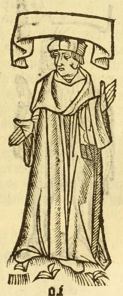 An illustration from The myrrour & dyscrypcyon of the worlde : with many meruaylles & the vii scyences as gramayre, rethorike wyth the arte of memorye, logyke, geometrye, wyth the standarde of mesure & weyght, and the knowlege how a man sholde mesure londe, borde, & tymber, and than arsmetryke wyth the maner of accou[n]tes and rekenynges by cyfres, and than musyke, and astrnomye, with many other profytable and plesant co[m]modytes, 1527, leaf 119