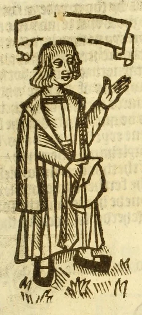 An illustration from The myrrour & dyscrypcyon of the worlde : with many meruaylles & the vii scyences as gramayre, rethorike wyth the arte of memorye, logyke, geometrye, wyth the standarde of mesure & weyght, and the knowlege how a man sholde mesure londe, borde, & tymber, and than arsmetryke wyth the maner of accou[n]tes and rekenynges by cyfres, and than musyke, and astrnomye, with many other profytable and plesant co[m]modytes, 1527, leaf 131