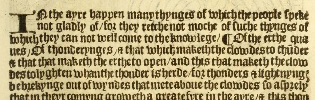 An illustration from The myrrour & dyscrypcyon of the worlde : with many meruaylles & the vii scyences as gramayre, rethorike wyth the arte of memorye, logyke, geometrye, wyth the standarde of mesure & weyght, and the knowlege how a man sholde mesure londe, borde, & tymber, and than arsmetryke wyth the maner of accou[n]tes and rekenynges by cyfres, and than musyke, and astrnomye, with many other profytable and plesant co[m]modytes, 1527, leaf 131
