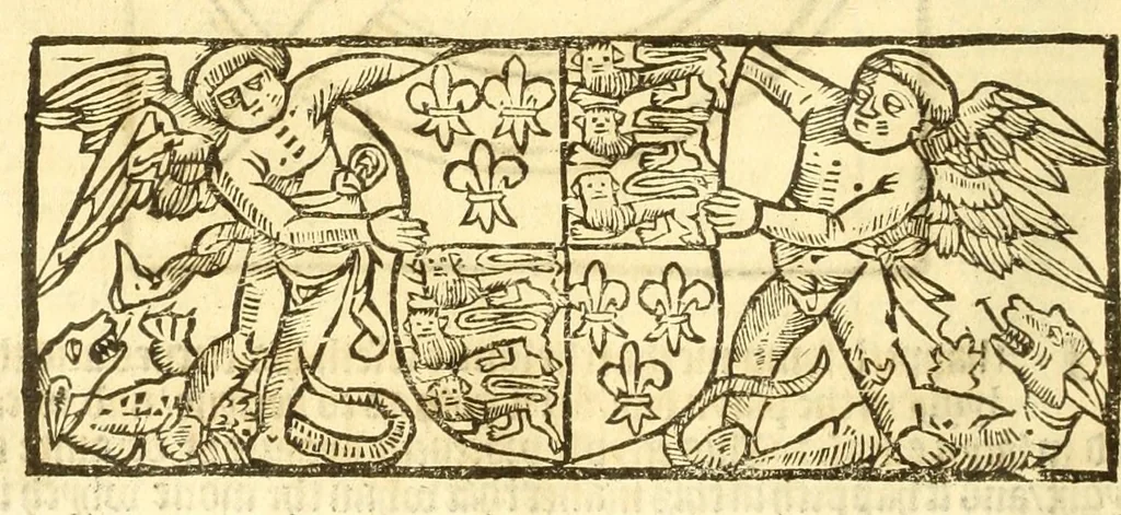 An illustration from The myrrour & dyscrypcyon of the worlde : with many meruaylles & the vii scyences as gramayre, rethorike wyth the arte of memorye, logyke, geometrye, wyth the standarde of mesure & weyght, and the knowlege how a man sholde mesure londe, borde, & tymber, and than arsmetryke wyth the maner of accou[n]tes and rekenynges by cyfres, and than musyke, and astrnomye, with many other profytable and plesant co[m]modytes, 1527, leaf 148