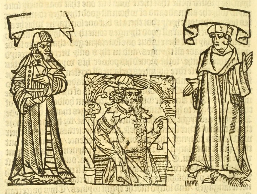 An illustration from The myrrour & dyscrypcyon of the worlde : with many meruaylles & the vii scyences as gramayre, rethorike wyth the arte of memorye, logyke, geometrye, wyth the standarde of mesure & weyght, and the knowlege how a man sholde mesure londe, borde, & tymber, and than arsmetryke wyth the maner of accou[n]tes and rekenynges by cyfres, and than musyke, and astrnomye, with many other profytable and plesant co[m]modytes, 1527, leaf 164