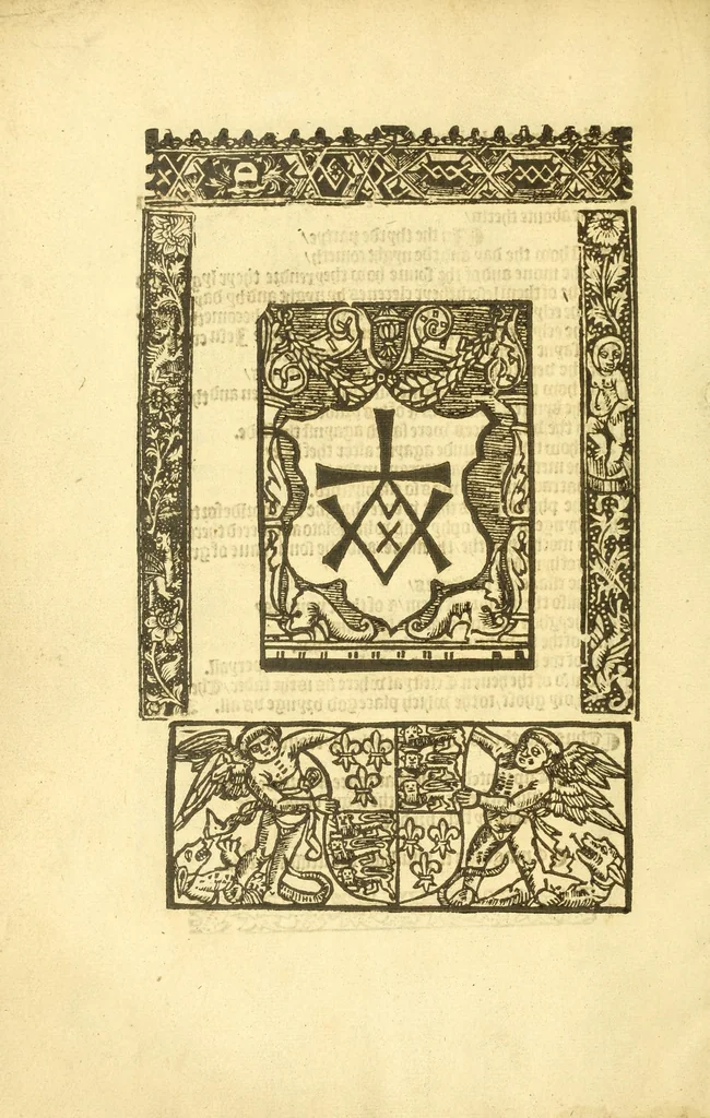 An illustration from The myrrour & dyscrypcyon of the worlde : with many meruaylles & the vii scyences as gramayre, rethorike wyth the arte of memorye, logyke, geometrye, wyth the standarde of mesure & weyght, and the knowlege how a man sholde mesure londe, borde, & tymber, and than arsmetryke wyth the maner of accou[n]tes and rekenynges by cyfres, and than musyke, and astrnomye, with many other profytable and plesant co[m]modytes, 1527, leaf 190