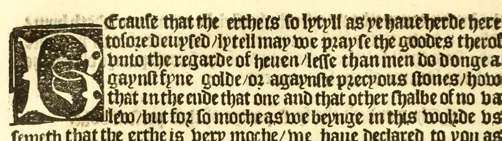 An illustration from The myrrour & dyscrypcyon of the worlde : with many meruaylles & the vii scyences as gramayre, rethorike wyth the arte of memorye, logyke, geometrye, wyth the standarde of mesure & weyght, and the knowlege how a man sholde mesure londe, borde, & tymber, and than arsmetryke wyth the maner of accou[n]tes and rekenynges by cyfres, and than musyke, and astrnomye, with many other profytable and plesant co[m]modytes, 1527, leaf 78