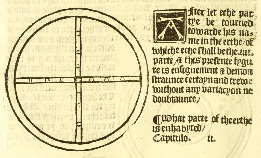 An illustration from The myrrour & dyscrypcyon of the worlde : with many meruaylles & the vii scyences as gramayre, rethorike wyth the arte of memorye, logyke, geometrye, wyth the standarde of mesure & weyght, and the knowlege how a man sholde mesure londe, borde, & tymber, and than arsmetryke wyth the maner of accou[n]tes and rekenynges by cyfres, and than musyke, and astrnomye, with many other profytable and plesant co[m]modytes, 1527, leaf 80