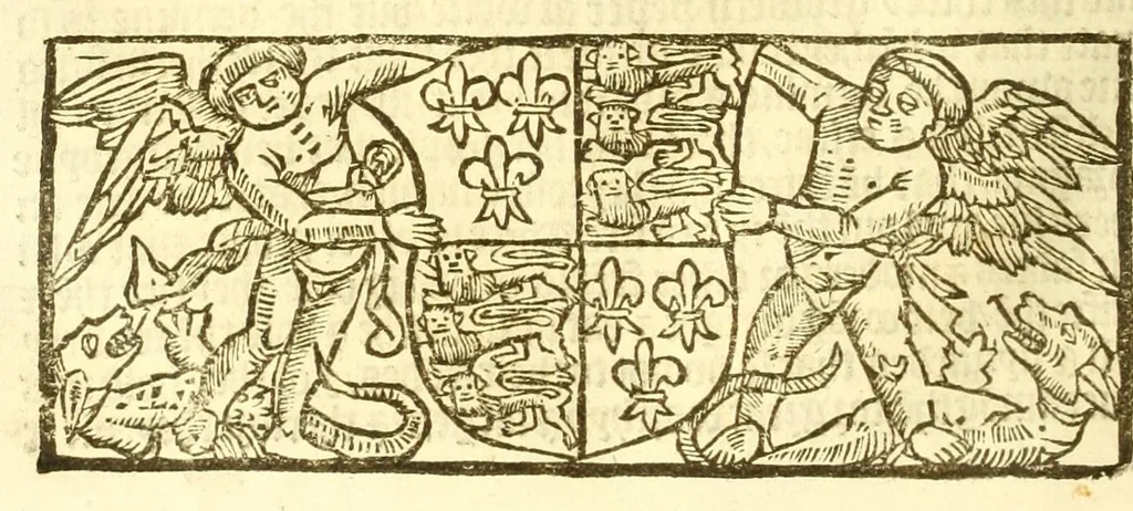 An illustration from The myrrour & dyscrypcyon of the worlde : with many meruaylles & the vii scyences as gramayre, rethorike wyth the arte of memorye, logyke, geometrye, wyth the standarde of mesure & weyght, and the knowlege how a man sholde mesure londe, borde, & tymber, and than arsmetryke wyth the maner of accou[n]tes and rekenynges by cyfres, and than musyke, and astrnomye, with many other profytable and plesant co[m]modytes, 1527, leaf 86