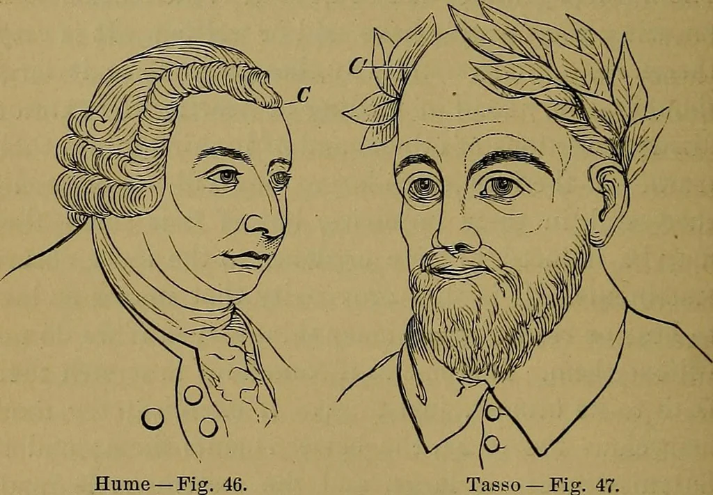 An illustration from The mysteries of the head and the heart explained: including an improved system of phrenology; a new theory of the emotions, and an explanation of the mysteries of mesmerism, trance, mind-reading, and the spirit delusion, 1881, leaf 141