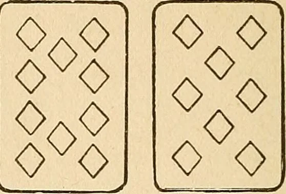 An illustration from The mystic test book; or, The magic of the cards. Giving the mystic meaning of these wonderful and ancient emblems in their relationship to the heavenly bodies, under all conditions; with rules and processes for reading or delineating the emblems, 1919, leaf 187