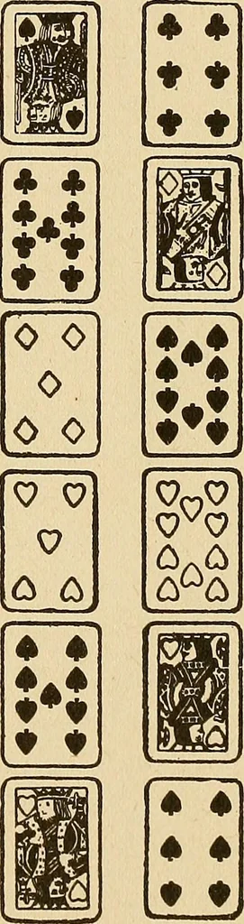 An illustration from The mystic test book; or, The magic of the cards. Giving the mystic meaning of these wonderful and ancient emblems in their relationship to the heavenly bodies, under all conditions; with rules and processes for reading or delineating the emblems, 1919, leaf 236