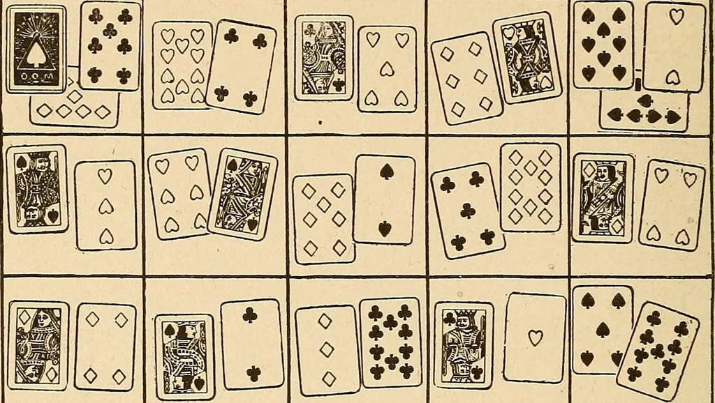 An illustration from The mystic test book; or, The magic of the cards. Giving the mystic meaning of these wonderful and ancient emblems in their relationship to the heavenly bodies, under all conditions; with rules and processes for reading or delineating the emblems, 1919, leaf 323
