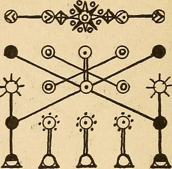 An illustration from The mystic test book; or, The magic of the cards. Giving the mystic meaning of these wonderful and ancient emblems in their relationship to the heavenly bodies, under all conditions; with rules and processes for reading or delineating the emblems, 1919, leaf 337