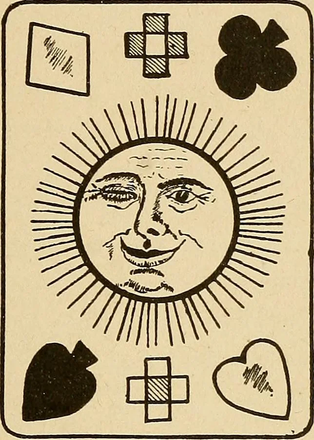 An illustration from The mystic test book; or, The magic of the cards. Giving the mystic meaning of these wonderful and ancient emblems in their relationship to the heavenly bodies, under all conditions; with rules and processes for reading or delineating the emblems, 1919, leaf 38