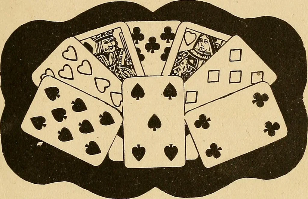 An illustration from The mystic test book; or, The magic of the cards. Giving the mystic meaning of these wonderful and ancient emblems in their relationship to the heavenly bodies, under all conditions; with rules and processes for reading or delineating the emblems, 1919, leaf 4