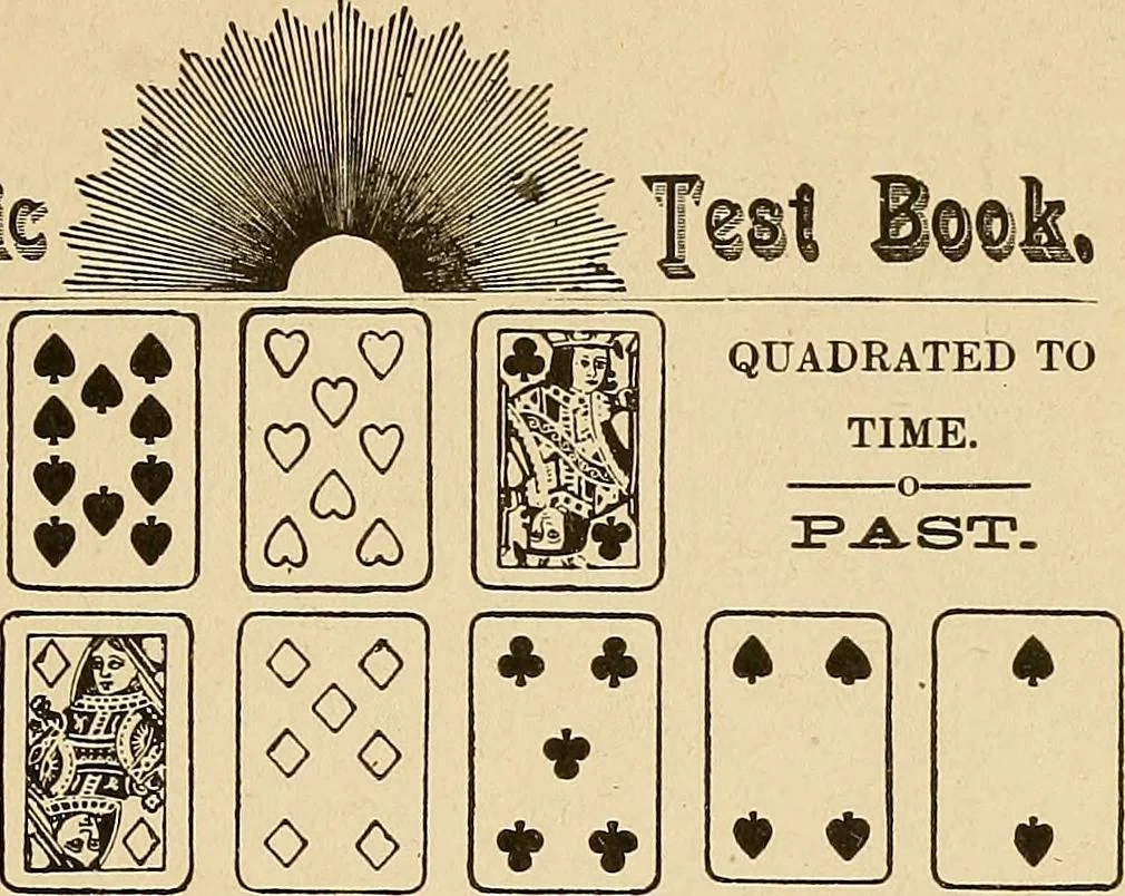 An illustration from The mystic test book; or, The magic of the cards. Giving the mystic meaning of these wonderful and ancient emblems in their relationship to the heavenly bodies, under all conditions; with rules and processes for reading or delineating the emblems, 1919, leaf 94