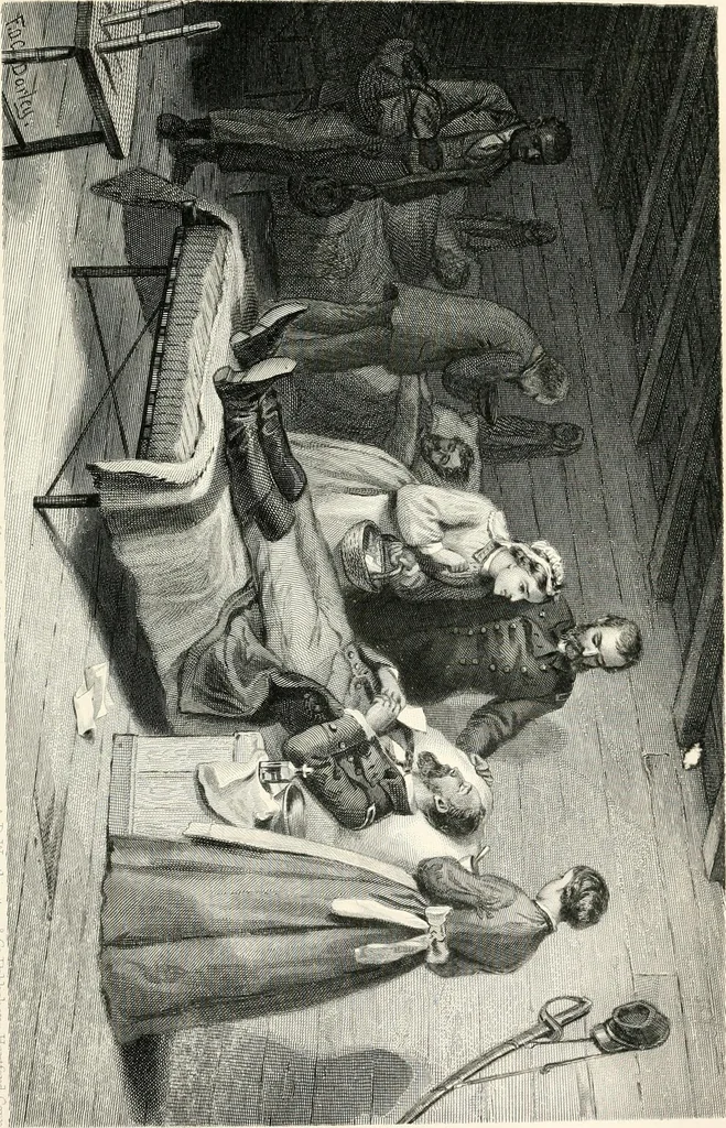An illustration from My story of the war : a woman's narrative of four years personal experience as nurse in the Union Army : and in relief work at home, in hospitals, camps, and at the front, during the war of the rebellion : with anecdotes, pathetic incidents, and thrilling reminiscences portraying the lights and shadows of hospital life and the sanitary services of the war, 1890, leaf 214