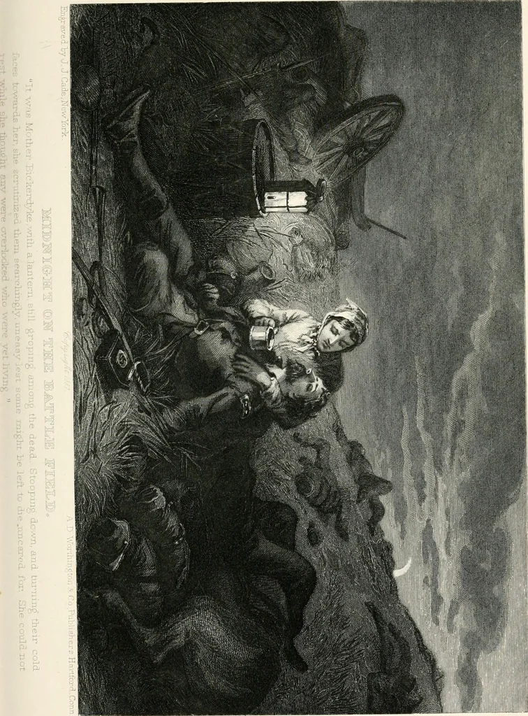 An illustration from My story of the war : a woman's narrative of four years personal experience as nurse in the Union Army : and in relief work at home, in hospitals, camps, and at the front, during the war of the rebellion : with anecdotes, pathetic incidents, and thrilling reminiscences portraying the lights and shadows of hospital life and the sanitary services of the war, 1890, leaf 489