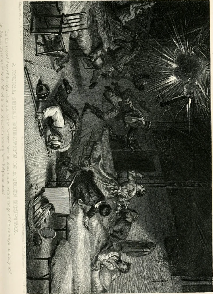 An illustration from My story of the war : a woman's narrative of four years personal experience as nurse in the Union Army : and in relief work at home, in hospitals, camps, and at the front, during the war of the rebellion : with anecdotes, pathetic incidents, and thrilling reminiscences portraying the lights and shadows of hospital life and the sanitary services of the war, 1890, leaf 499