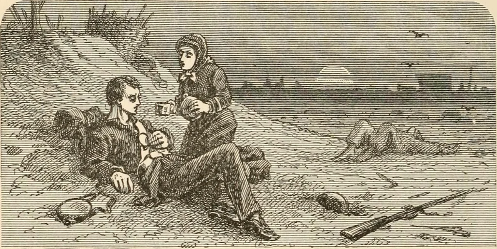 An illustration from My story of the war : a woman's narrative of four years personal experience as nurse in the Union Army : and in relief work at home, in hospitals, camps, and at the front, during the war of the rebellion : with anecdotes, pathetic incidents, and thrilling reminiscences portraying the lights and shadows of hospital life and the sanitary services of the war, 1890, leaf 87