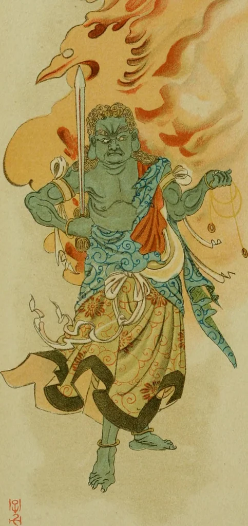 An illustration from Mythological Japan : the symbolisms of mythology in relation to Japanese art, with illustrations drawn in Japan, by native artists, 1902, leaf 35
