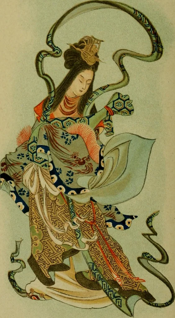 An illustration from Mythological Japan : the symbolisms of mythology in relation to Japanese art, with illustrations drawn in Japan, by native artists, 1902, leaf 75
