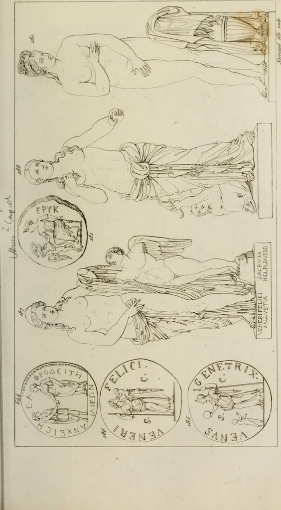 An illustration from Mythologische Gallerie; eine Sammlung von mehr als 750 antiken Denkmälern, Statuen, geschnittenen Steinen, Münzen und Gemälden, auf den 191 Original-Kupferblättern der französischen Ausg, 1848, leaf 100