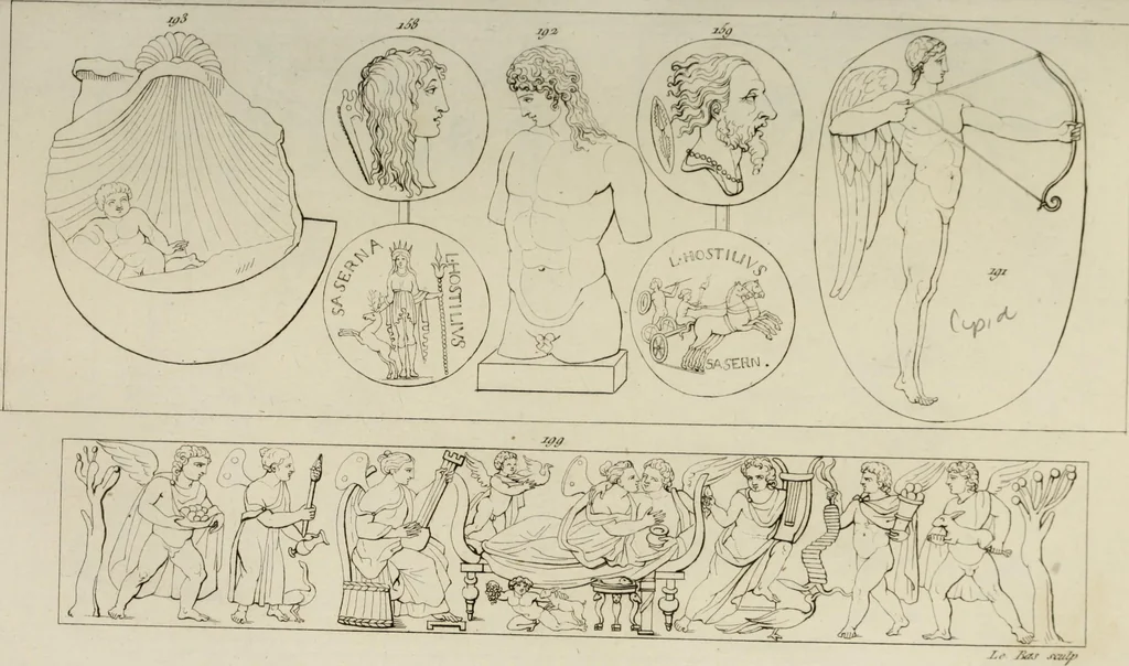 An illustration from Mythologische Gallerie; eine Sammlung von mehr als 750 antiken Denkmälern, Statuen, geschnittenen Steinen, Münzen und Gemälden, auf den 191 Original-Kupferblättern der französischen Ausg, 1848, leaf 102