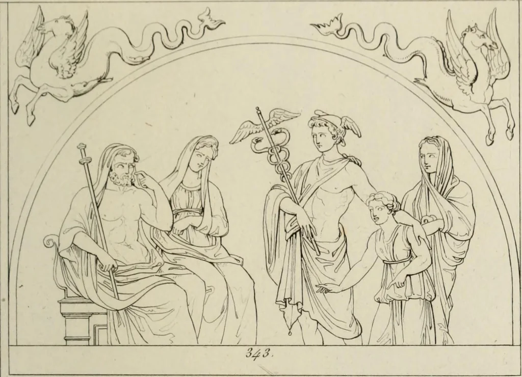 An illustration from Mythologische Gallerie; eine Sammlung von mehr als 750 antiken Denkmälern, Statuen, geschnittenen Steinen, Münzen und Gemälden, auf den 191 Original-Kupferblättern der französischen Ausg, 1848, leaf 104