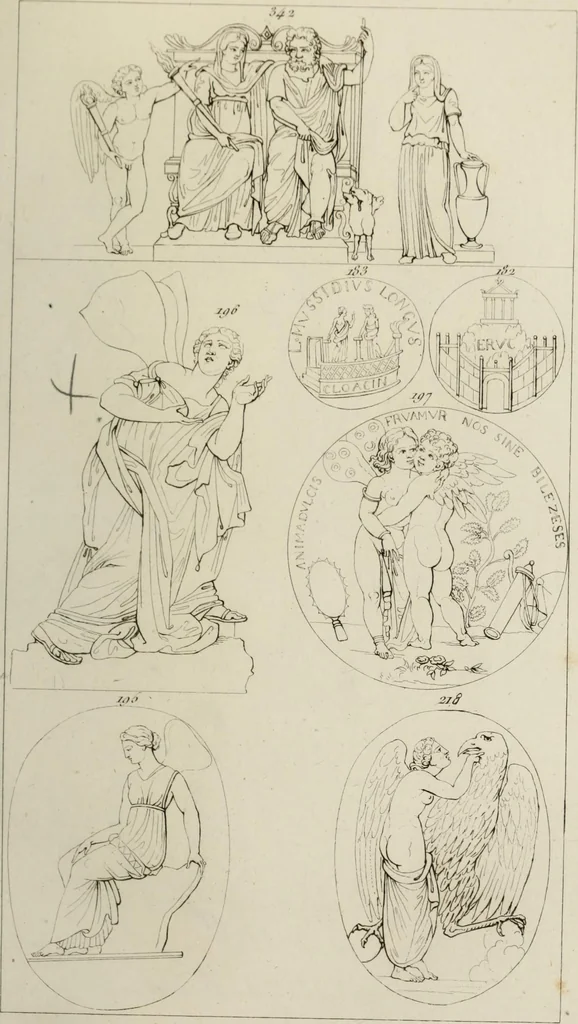 An illustration from Mythologische Gallerie; eine Sammlung von mehr als 750 antiken Denkmälern, Statuen, geschnittenen Steinen, Münzen und Gemälden, auf den 191 Original-Kupferblättern der französischen Ausg, 1848, leaf 106