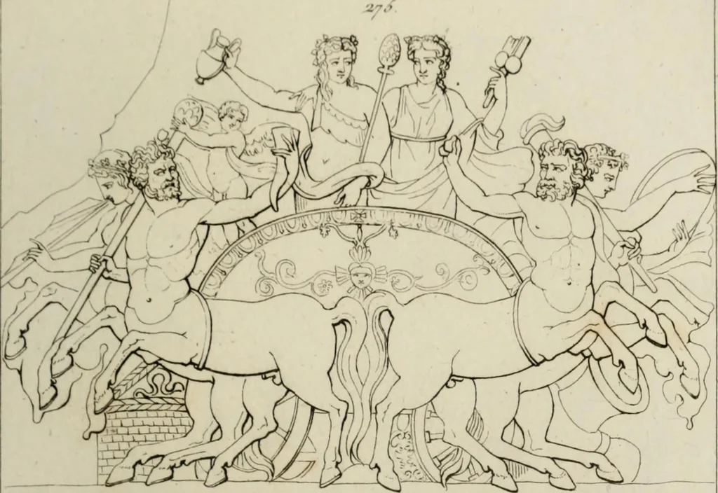 An illustration from Mythologische Gallerie; eine Sammlung von mehr als 750 antiken Denkmälern, Statuen, geschnittenen Steinen, Münzen und Gemälden, auf den 191 Original-Kupferblättern der französischen Ausg, 1848, leaf 108