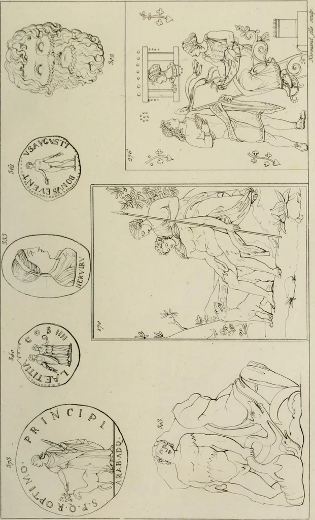 An illustration from Mythologische Gallerie; eine Sammlung von mehr als 750 antiken Denkmälern, Statuen, geschnittenen Steinen, Münzen und Gemälden, auf den 191 Original-Kupferblättern der französischen Ausg, 1848, leaf 110
