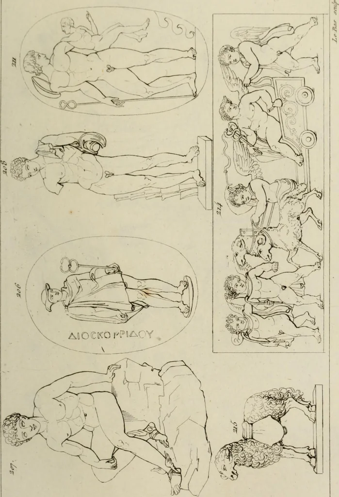 An illustration from Mythologische Gallerie; eine Sammlung von mehr als 750 antiken Denkmälern, Statuen, geschnittenen Steinen, Münzen und Gemälden, auf den 191 Original-Kupferblättern der französischen Ausg, 1848, leaf 114