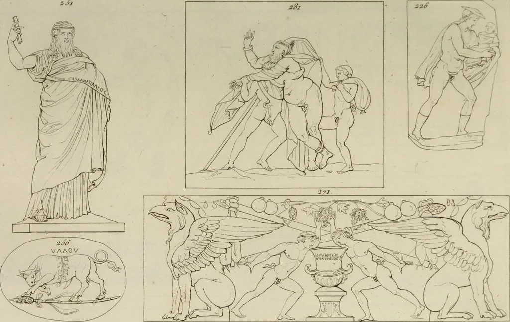 An illustration from Mythologische Gallerie; eine Sammlung von mehr als 750 antiken Denkmälern, Statuen, geschnittenen Steinen, Münzen und Gemälden, auf den 191 Original-Kupferblättern der französischen Ausg, 1848, leaf 122