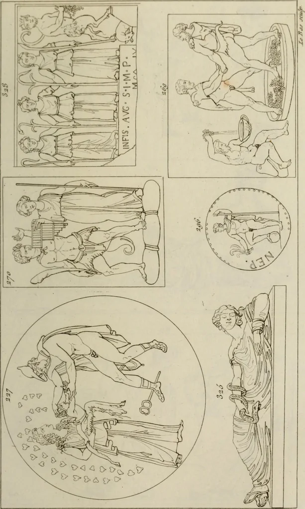 An illustration from Mythologische Gallerie; eine Sammlung von mehr als 750 antiken Denkmälern, Statuen, geschnittenen Steinen, Münzen und Gemälden, auf den 191 Original-Kupferblättern der französischen Ausg, 1848, leaf 124