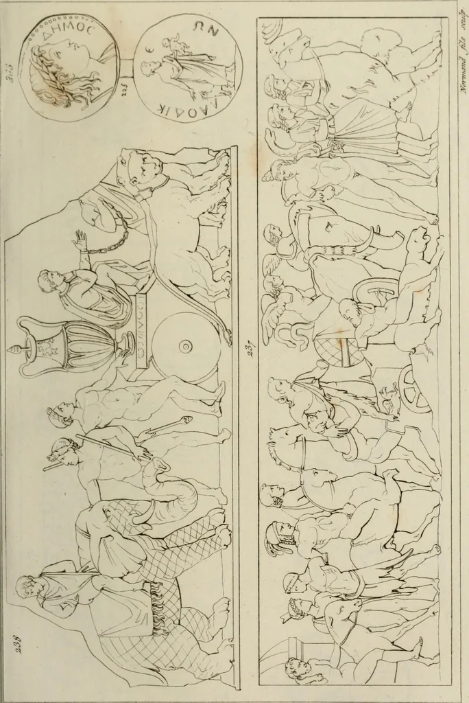 An illustration from Mythologische Gallerie; eine Sammlung von mehr als 750 antiken Denkmälern, Statuen, geschnittenen Steinen, Münzen und Gemälden, auf den 191 Original-Kupferblättern der französischen Ausg, 1848, leaf 134