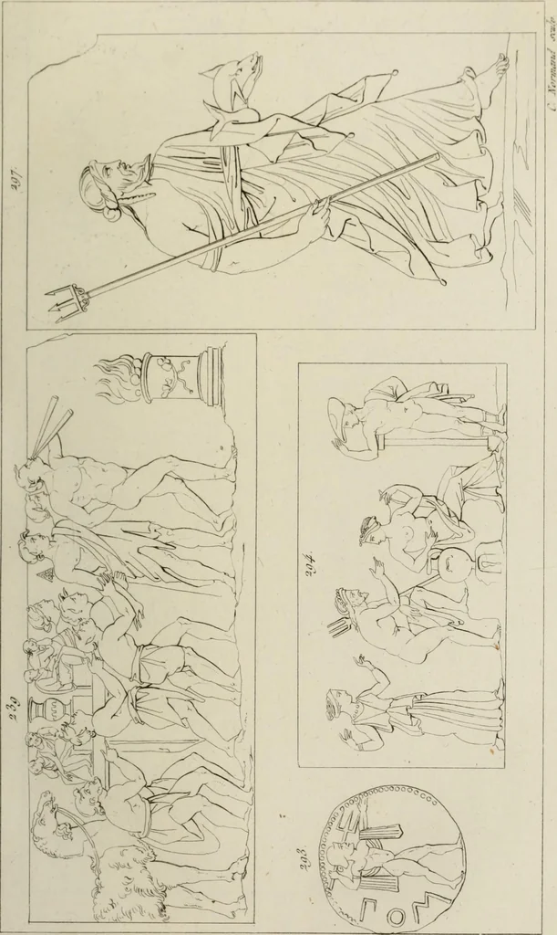 An illustration from Mythologische Gallerie; eine Sammlung von mehr als 750 antiken Denkmälern, Statuen, geschnittenen Steinen, Münzen und Gemälden, auf den 191 Original-Kupferblättern der französischen Ausg, 1848, leaf 136