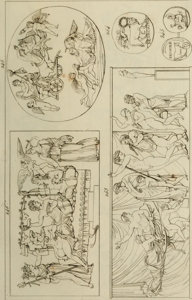 An illustration from Mythologische Gallerie; eine Sammlung von mehr als 750 antiken Denkmälern, Statuen, geschnittenen Steinen, Münzen und Gemälden, auf den 191 Original-Kupferblättern der französischen Ausg, 1848, leaf 144