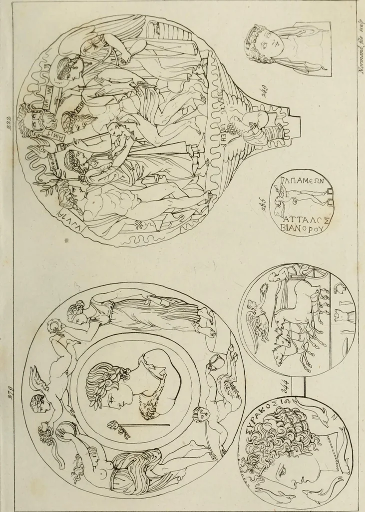 An illustration from Mythologische Gallerie; eine Sammlung von mehr als 750 antiken Denkmälern, Statuen, geschnittenen Steinen, Münzen und Gemälden, auf den 191 Original-Kupferblättern der französischen Ausg, 1848, leaf 154