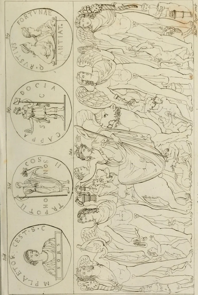 An illustration from Mythologische Gallerie; eine Sammlung von mehr als 750 antiken Denkmälern, Statuen, geschnittenen Steinen, Münzen und Gemälden, auf den 191 Original-Kupferblättern der französischen Ausg, 1848, leaf 156