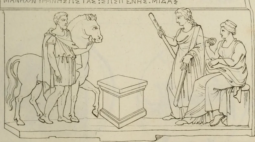 An illustration from Mythologische Gallerie; eine Sammlung von mehr als 750 antiken Denkmälern, Statuen, geschnittenen Steinen, Münzen und Gemälden, auf den 191 Original-Kupferblättern der französischen Ausg, 1848, leaf 174