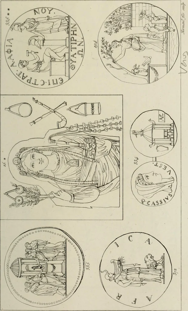 An illustration from Mythologische Gallerie; eine Sammlung von mehr als 750 antiken Denkmälern, Statuen, geschnittenen Steinen, Münzen und Gemälden, auf den 191 Original-Kupferblättern der französischen Ausg, 1848, leaf 176