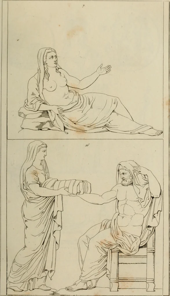 An illustration from Mythologische Gallerie; eine Sammlung von mehr als 750 antiken Denkmälern, Statuen, geschnittenen Steinen, Münzen und Gemälden, auf den 191 Original-Kupferblättern der französischen Ausg, 1848, leaf 18