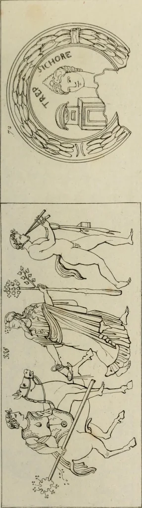 An illustration from Mythologische Gallerie; eine Sammlung von mehr als 750 antiken Denkmälern, Statuen, geschnittenen Steinen, Münzen und Gemälden, auf den 191 Original-Kupferblättern der französischen Ausg, 1848, leaf 182