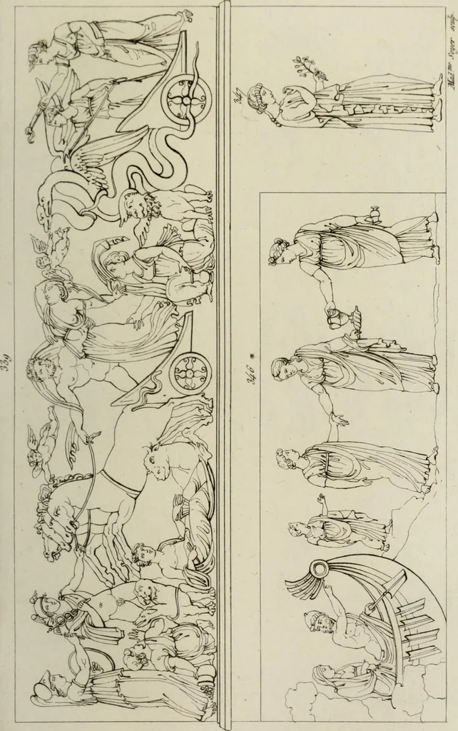 An illustration from Mythologische Gallerie; eine Sammlung von mehr als 750 antiken Denkmälern, Statuen, geschnittenen Steinen, Münzen und Gemälden, auf den 191 Original-Kupferblättern der französischen Ausg, 1848, leaf 184
